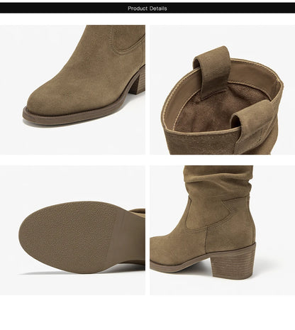 Classy Elegant  Women Suede Ankle Boots - Pointed Toe  Ladies  Handmade Half Boots - ghoddosh.com