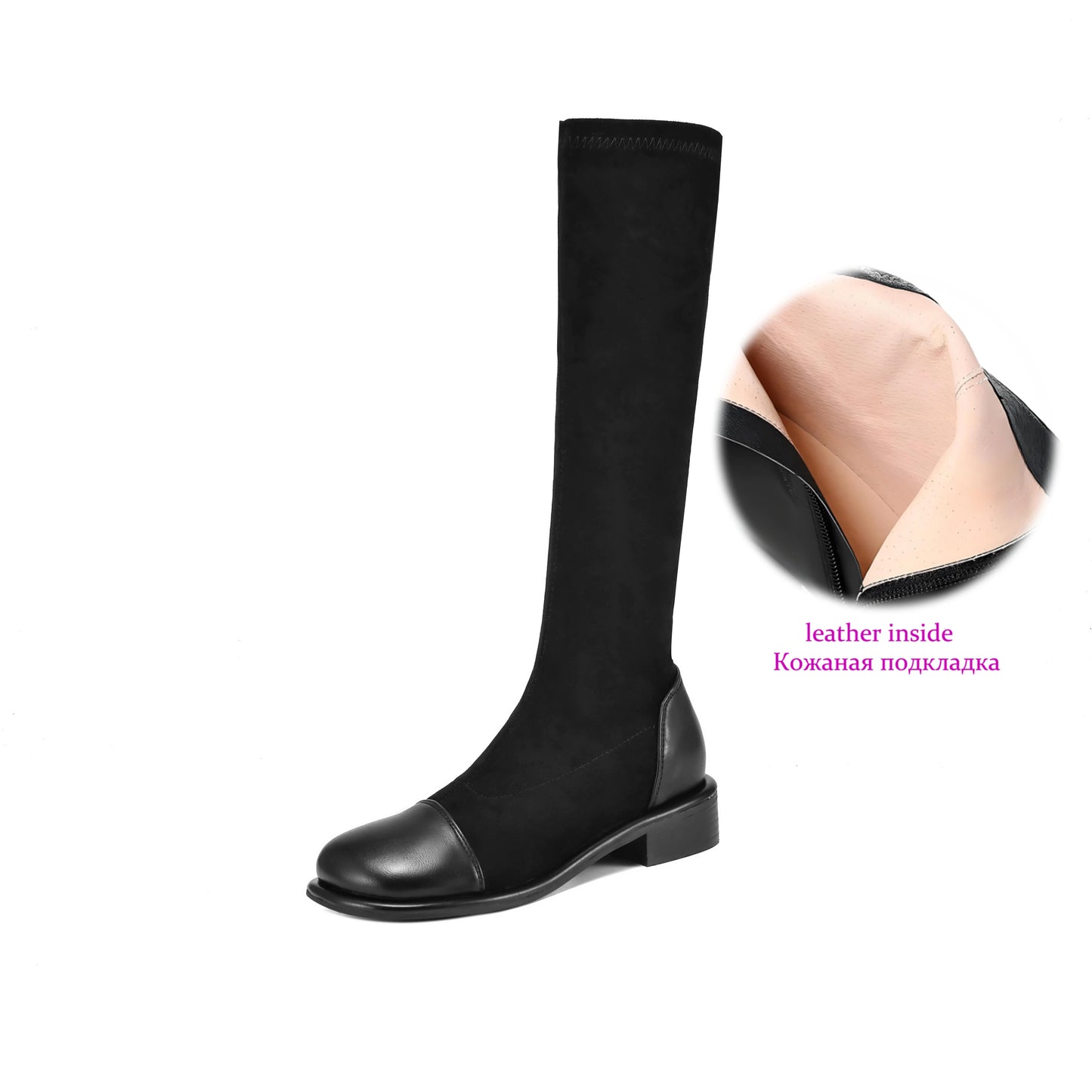 Thigh High Riding Boots — Microfiber Flock, Square Toe & Chunky Heel (Up to EU 43) - Ghoddosh