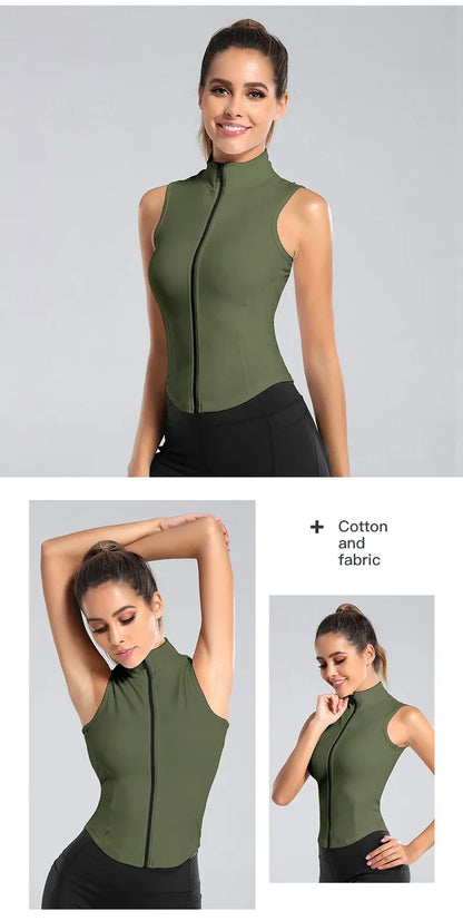 Women's Sleeveless Equestrian Riding T-Shirt – Slim Fit Zip-Up Sports Top for Horseback & Training

