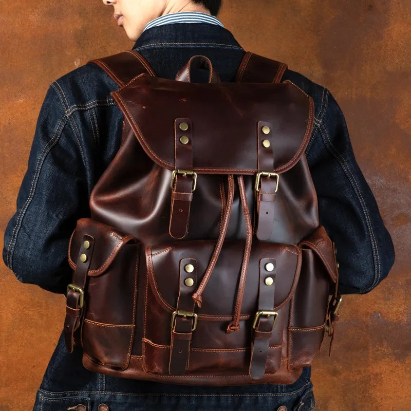 Vintage Horse Genuine Leather Backpack for Men, Large Capacity Travel Daypack, Fits 15-inch Laptop @ ghoddosh.com