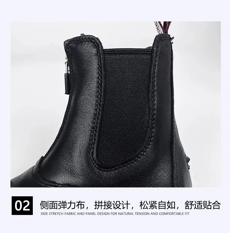 Children Equestrian  Boots , Cowhide Horse Riding Short Ankle Boots - Ghoddosh