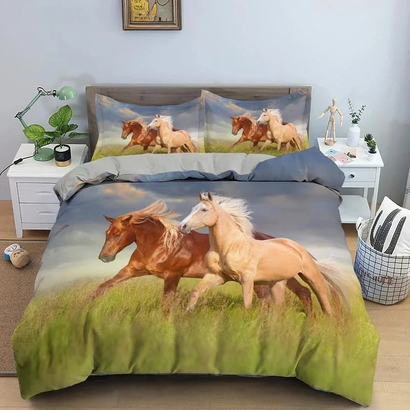 2/3pcs  Horse Bedding Set /   Duvet Cover Set with Pillowcase Horsey Cover @ ghoddosh.com