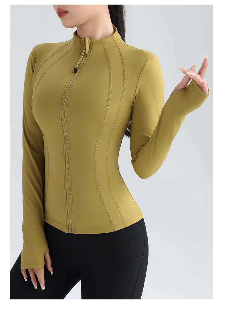 Women’s Full-Zip Athletic Jacket with Thumbholes – Stretch Fit Long Sleeve Sports Top - Ghoddosh.com

