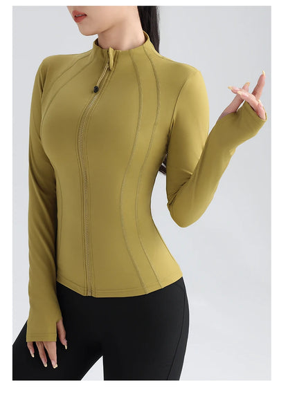 Women’s Full-Zip Athletic Jacket with Thumbholes – Stretch Fit Long Sleeve Sports Top - Ghoddosh.com


