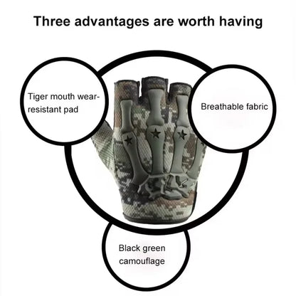 Skull Print Fingerless Riding Gloves – Non-Slip Half-Finger Riding Gloves