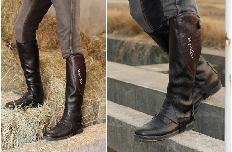 High Quality Half Chaps Full Soft Cow Leather Splicing Horse Riding leg  Protector For Unisex