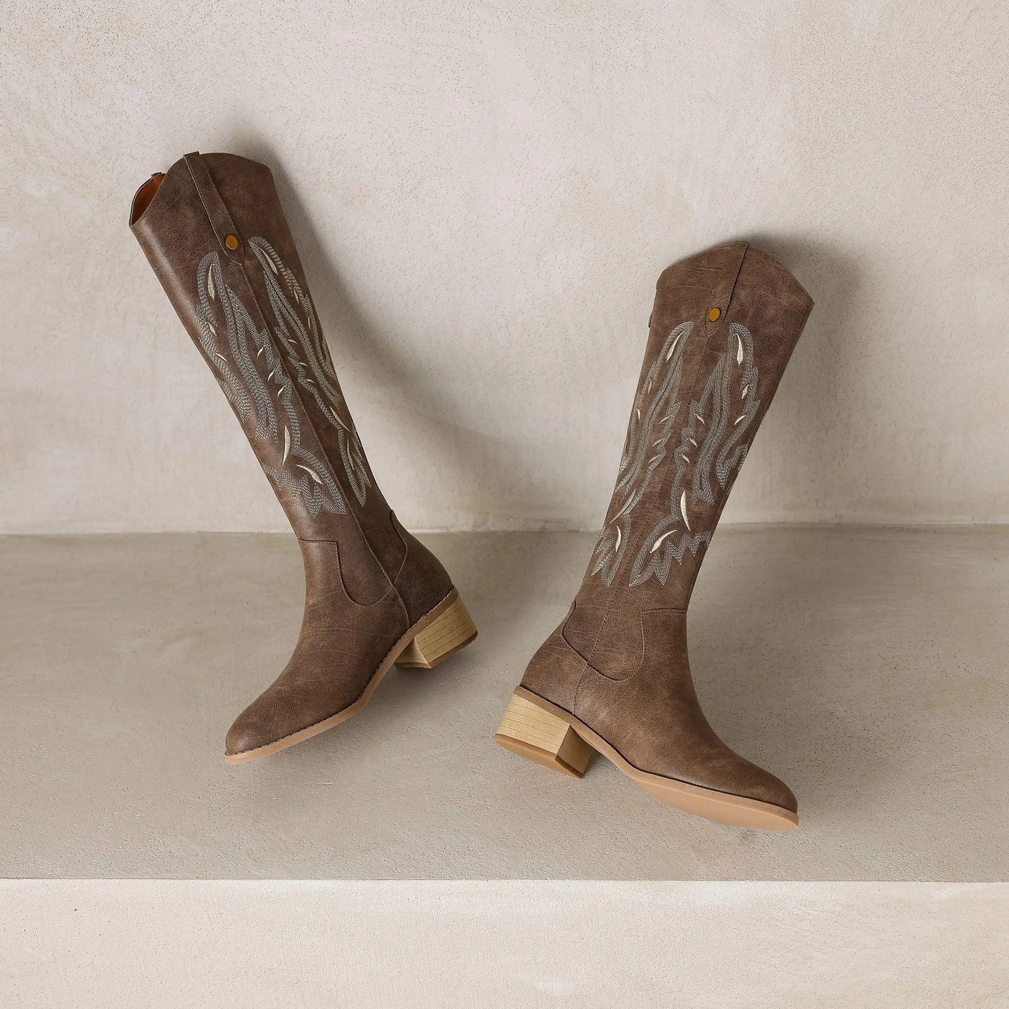Cow Leather Embroider High Heels Modern Western Boots - Ghoddosh