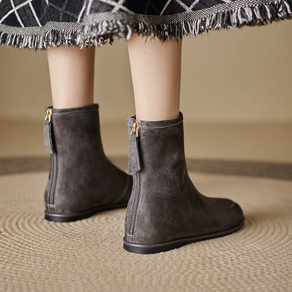 2026 NEW Autumn Women Suede Leather Boots - Round Toe , Low Heel  , Slip-on Chelsea Boots - ghoddosh.com