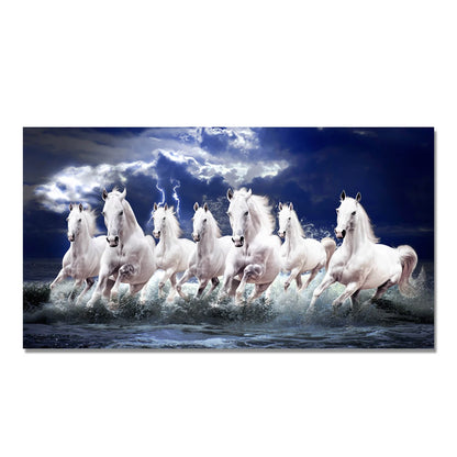 7 White Running Horses Canvas