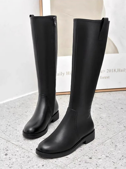 Equestrian Genuine Leather Long Flat Boots - Women's Horse Riding Knee High Boots @ ghoddosh.com