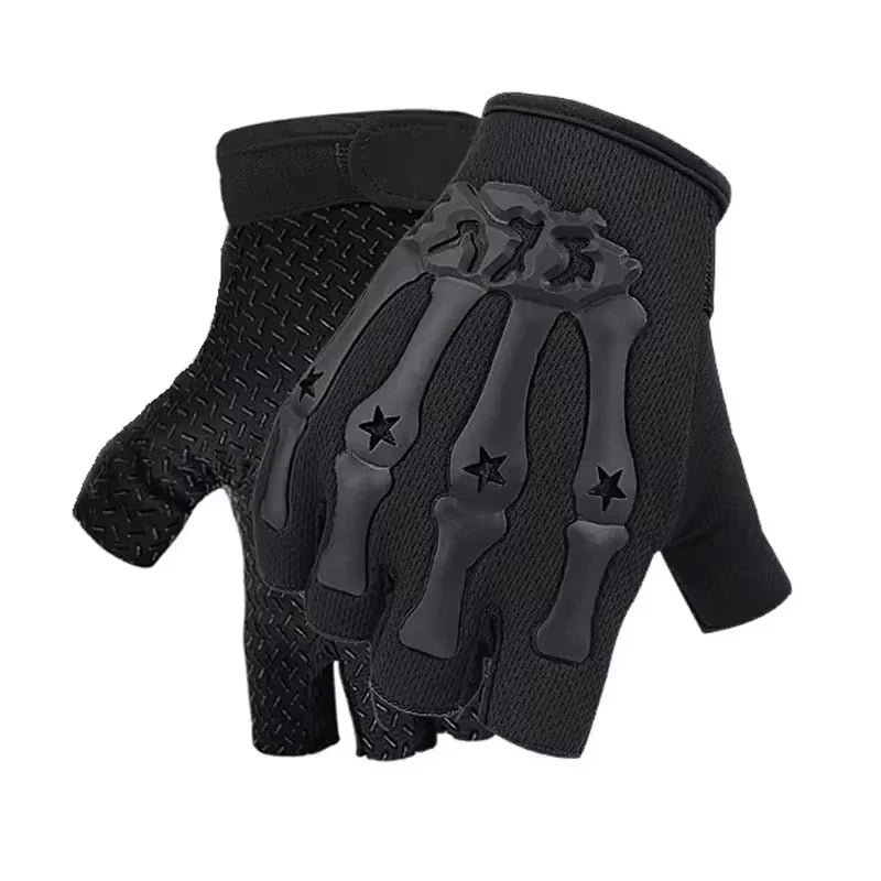 Skull Print Fingerless Riding Gloves – Non-Slip Half-Finger Riding Gloves