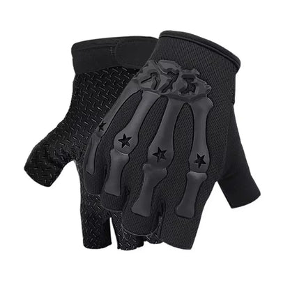 Skull Print Fingerless Riding Gloves – Non-Slip Half-Finger Riding Gloves