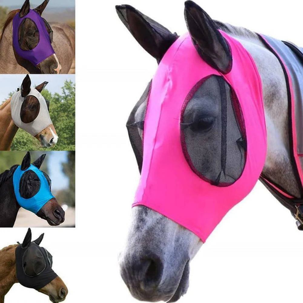 Anti Fly Stretchy Knitted Mesh Mask Breathable Anti Mosquito Mask Anti-Worms Horse Flying Mask Horse Riding Equestrian Equipment