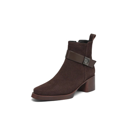 New  Women Genuine Leather  Chelsea Boots - Square  Heels Short Ankle Boots - ghoddosh.com