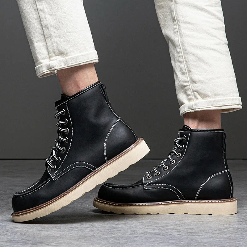 Vintage British Casual Men Shoes Handmade Autumn Winter Snow Plush Warm Leather Ankle Boots Leather @ ghoddosh.com