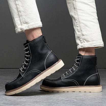 Vintage British Casual Men Shoes Handmade Autumn Winter Snow Plush Warm Leather Ankle Boots Leather @ ghoddosh.com