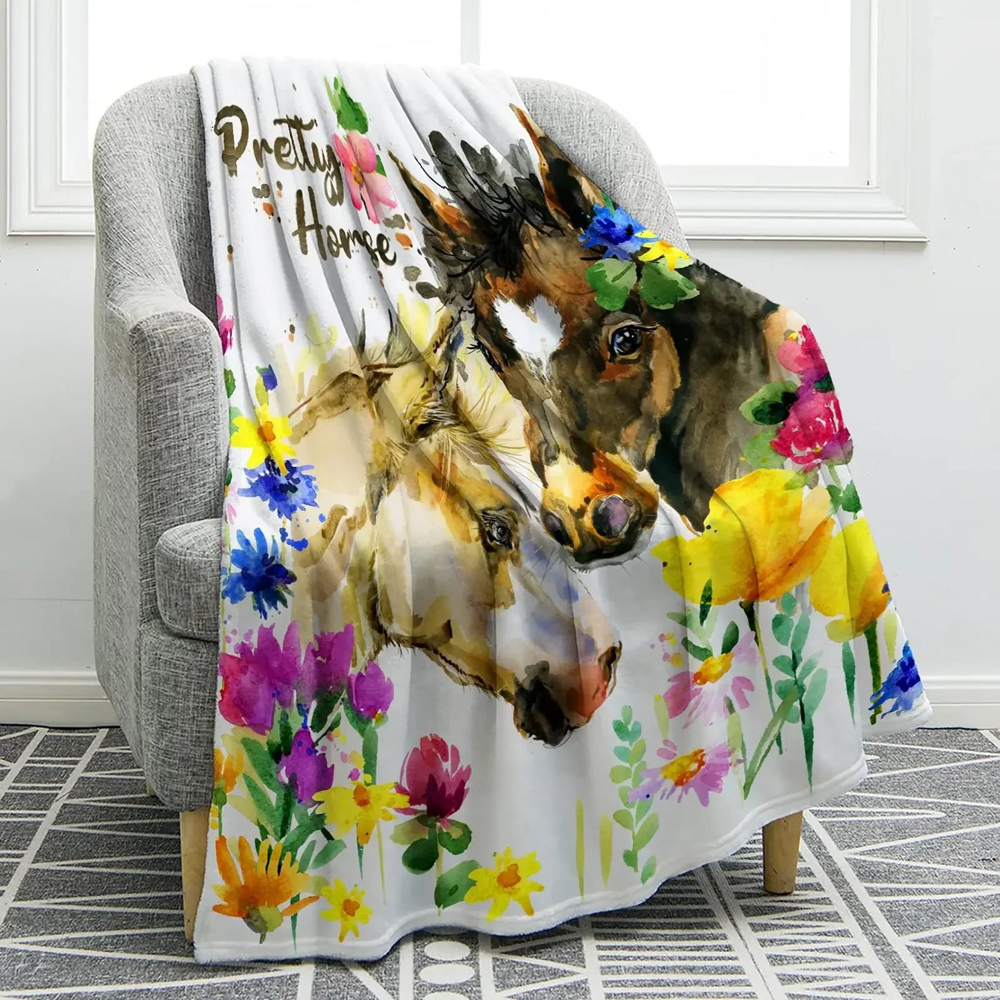 Horse lovers Blanket / Cowgirl  Western Soft Warm Print  Blanket