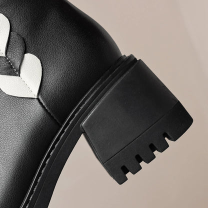 2026 Full Grain Leather , Square Toe , Thick High Heels Retro Fashion  Handmade Bowtie  - with Hearts  - Ghoddosh
