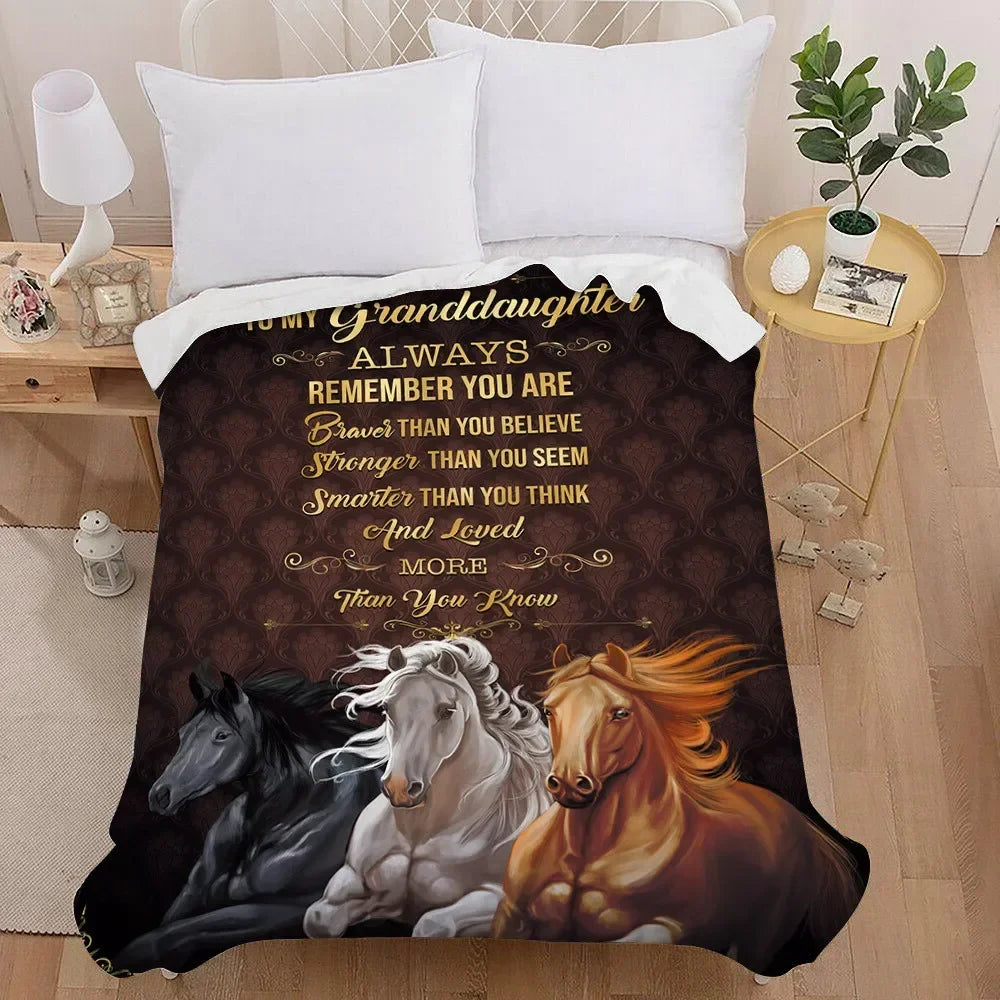 Horse 3D Painting Art  Throw Blanket -  Vintage Bedding Square Super Soft Light weighted Blanket