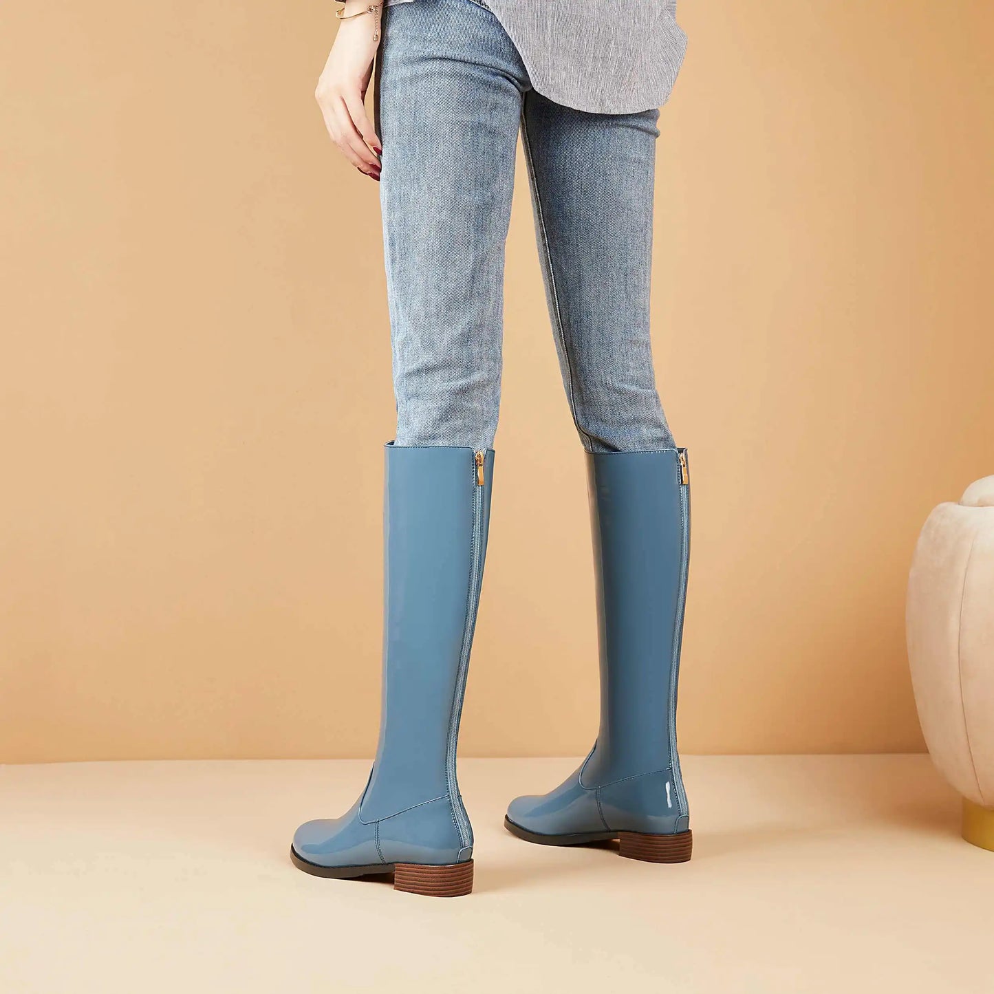 2026 New Arrival  Riding Boots - Cow Patent Leather Round Toe Med Heel Fashion Boots - ghoddosh.com 