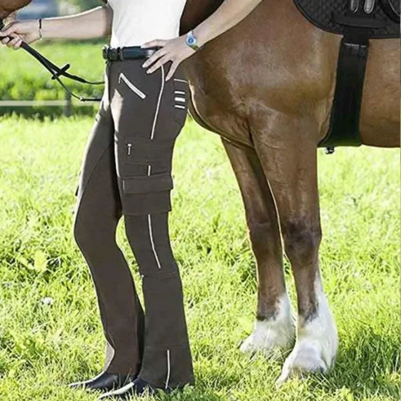Women's Multi-pocket Diagonal Zipper /  Slimming  Elastic Leisure Equestrian Horse Riding Pant