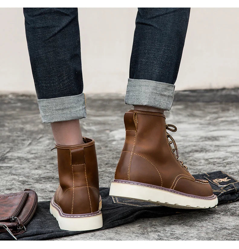 Vintage British Casual Men Shoes Handmade Autumn Winter Snow Plush Warm Leather Ankle Boots Leather @ ghoddosh.com