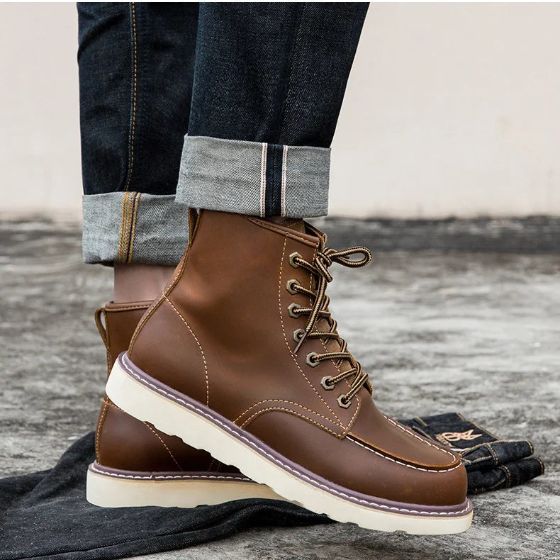 Vintage British Casual Men Shoes Handmade Autumn Winter Snow Plush Warm Leather Ankle Boots Leather @ ghoddosh.com