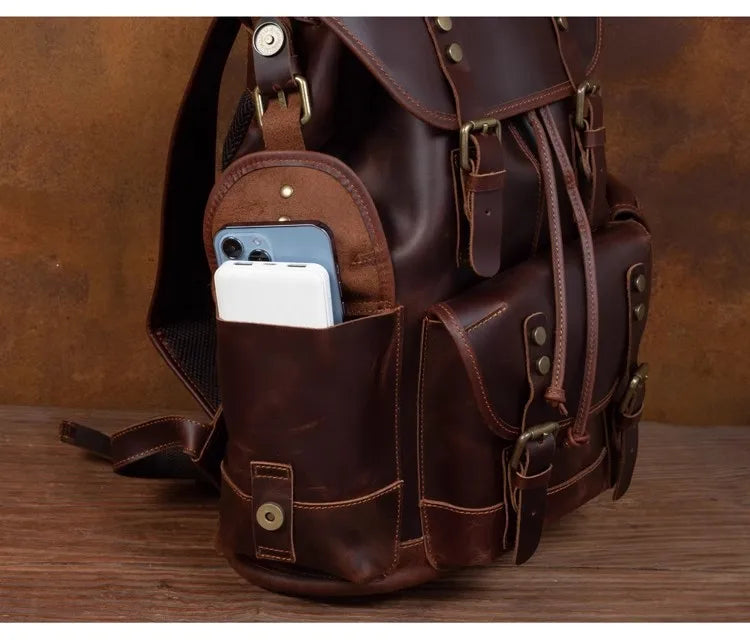 Vintage Horse Genuine Leather Backpack for Men, Large Capacity Travel Daypack, Fits 15-inch Laptop @ ghoddosh.com