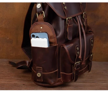 Vintage Horse Genuine Leather Backpack for Men, Large Capacity Travel Daypack, Fits 15-inch Laptop @ ghoddosh.com