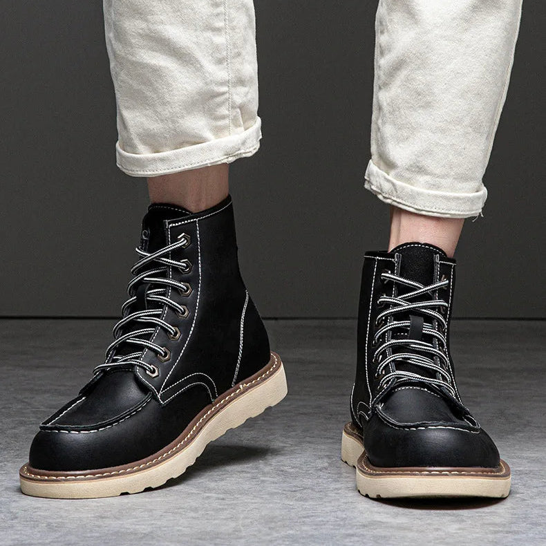 Vintage British Casual Men Shoes Handmade Autumn Winter Snow Plush Warm Leather Ankle Boots Leather @ ghoddosh.com