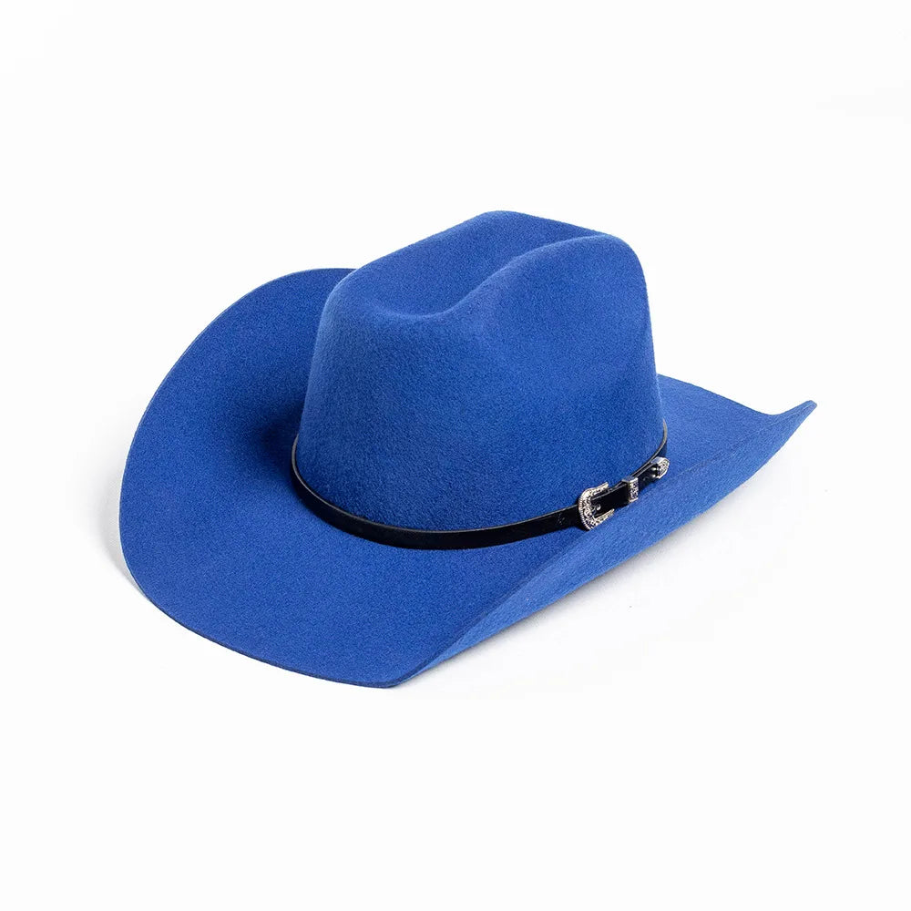 Unisex 100% Wool Cowboy Fedora Hat – Wide Brim Rolled Edge with Belt Buckle @ ghoddosh.com