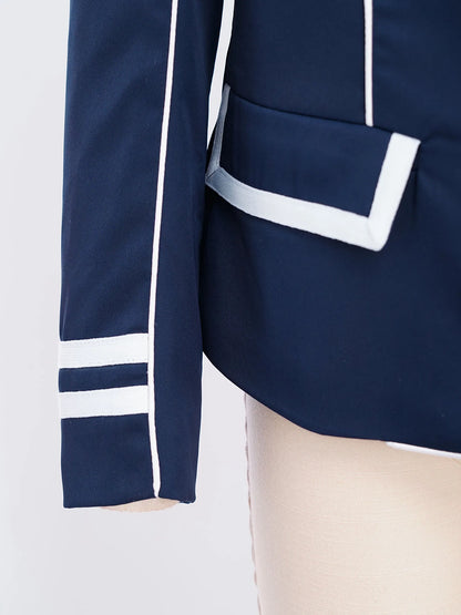 Navy blue outfit with white trim on a light background @ ghoddosh.com