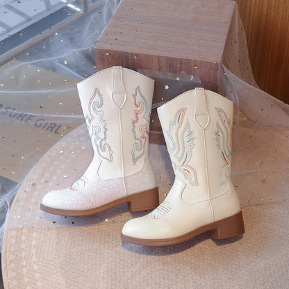 Kids Embroidered Western Cowboy Boots – Unisex Tall Pull-On Cowgirl Boots for Boys and Girls @ ghoddosh.com