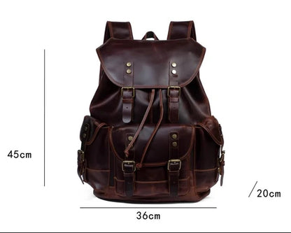 Vintage Horse Genuine Leather Backpack for Men, Large Capacity Travel Daypack, Fits 15-inch Laptop @ ghoddosh.com