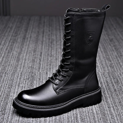 Men's Riding Winter Boots , Genuine Leather Lace Up Extra Long Mongolian High  Knight Ankle Boots@ghoddosh.com