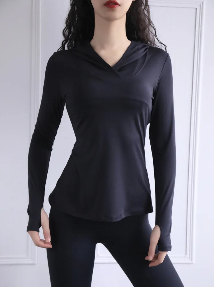 Women's Back Fork Mesh Breathable ,Long Sleeve ,Thumb Hole Sports  Hoodie @ ghoddosh.com