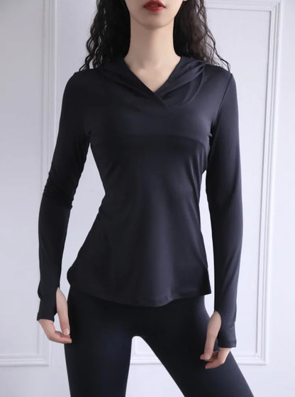 Women's Back Fork Mesh Breathable ,Long Sleeve ,Thumb Hole Sports  Hoodie @ ghoddosh.com