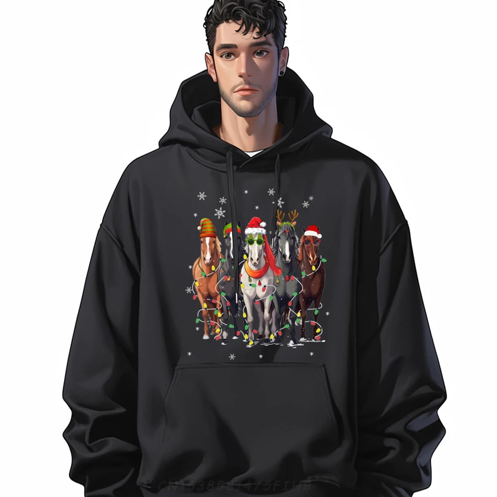 Horses Merry Christmas Printed Graphics  Hoodies For Him @ ghoddosh.com