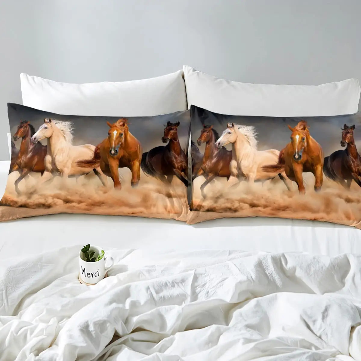 Horse Fitted Sheets ,Twin Size  Cute Horse  Bedding Set  with Pink Love Hearts Décor @ ghoddosh.com