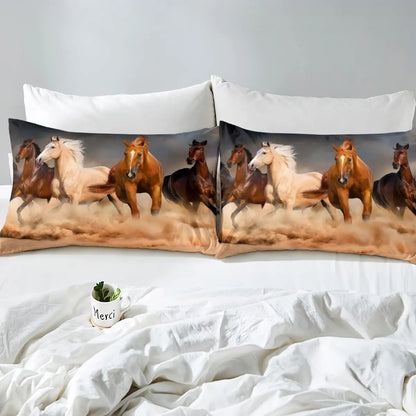 Horse Fitted Sheets ,Twin Size  Cute Horse  Bedding Set  with Pink Love Hearts Décor @ ghoddosh.com
