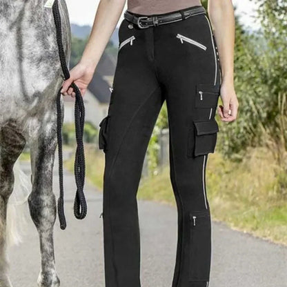 Women's Multi-pocket Diagonal Zipper /  Slimming  Elastic Leisure Equestrian Horse Riding Pant