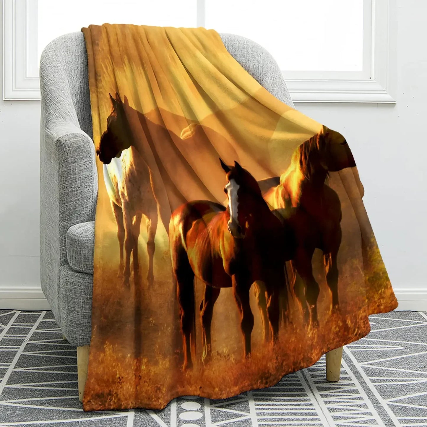 Horse lovers Blanket / Cowgirl  Western Soft Warm Print  Blanket