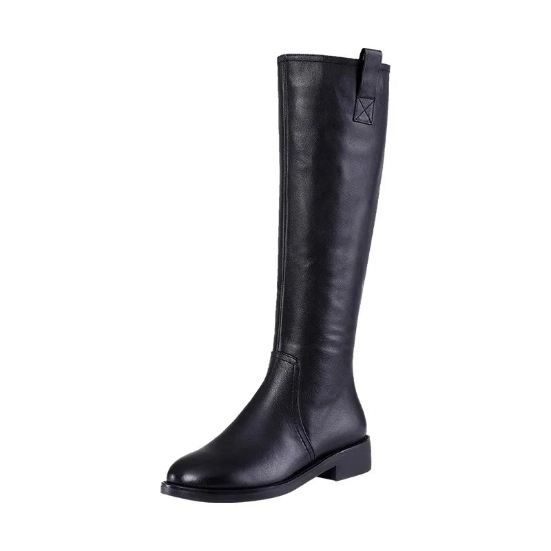 Equestrian Genuine Leather Long Flat Boots - Women's Horse Riding Knee High Boots @ ghoddosh.com