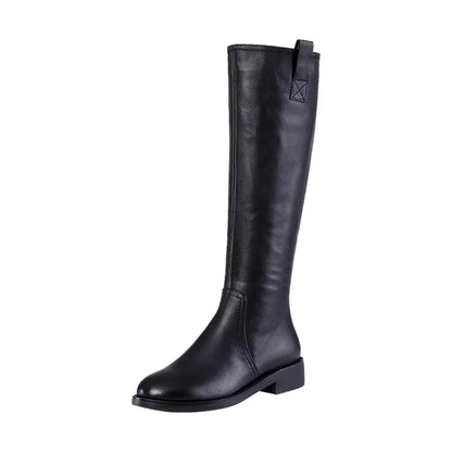 Equestrian Genuine Leather Long Flat Boots - Women's Horse Riding Knee High Boots @ ghoddosh.com