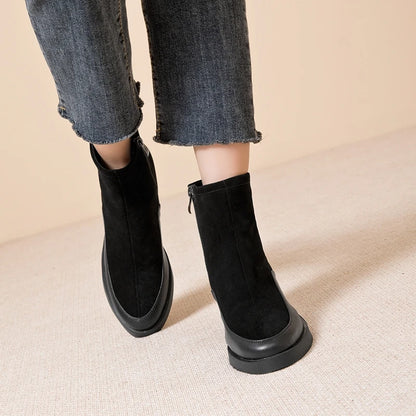 Women Ankle Boots -  Genuine Leather  Square Heels Women Booties - ghoddosh.com