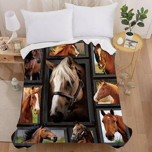 Horse 3D Painting Art  Throw Blanket -  Vintage Bedding Square Super Soft Light weighted Blanket