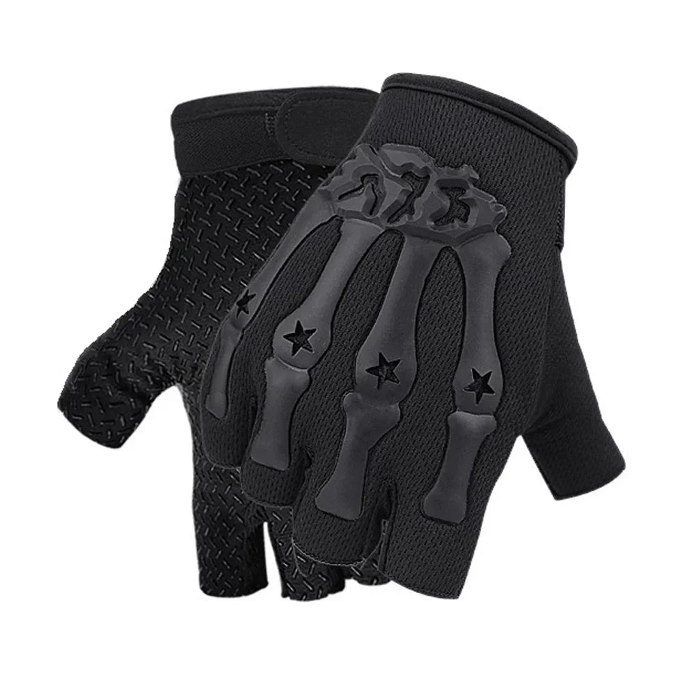Skull Print Fingerless Riding Gloves – Non-Slip Half-Finger Riding Gloves