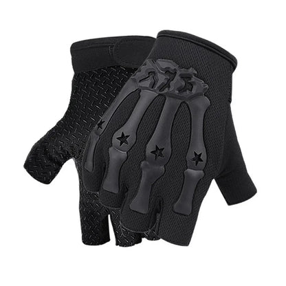 Skull Print Fingerless Riding Gloves – Non-Slip Half-Finger Riding Gloves