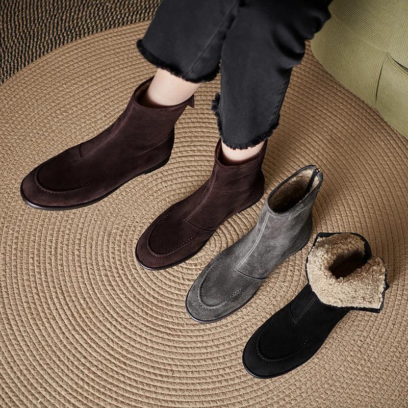 2026 NEW Autumn Women Suede Leather Boots - Round Toe , Low Heel  , Slip-on Chelsea Boots - ghoddosh.com