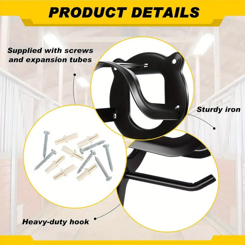 Black Metal Saddle Racks with Hooks, Pipes & Screws - Durable Horse Nail Storage and Neck Hanging Brackets Bar